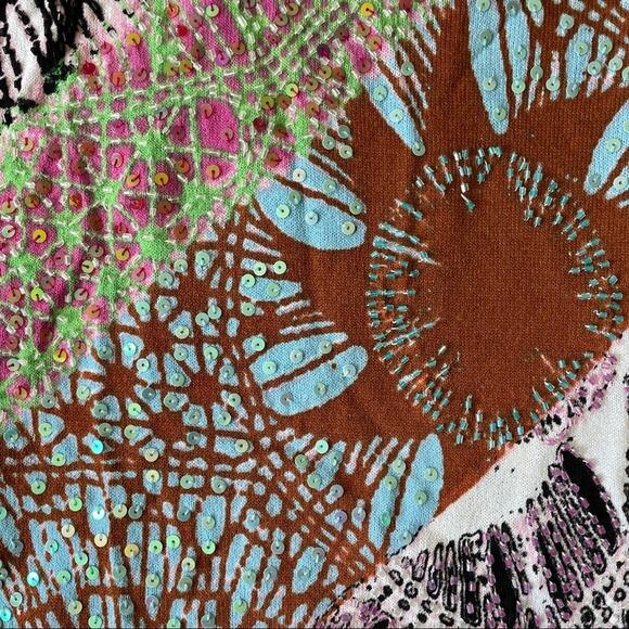 Alberto Makali Beaded Blouse Colorful Vibrant Abstract Geometric Sequin M GUC - Picture 7 of 12